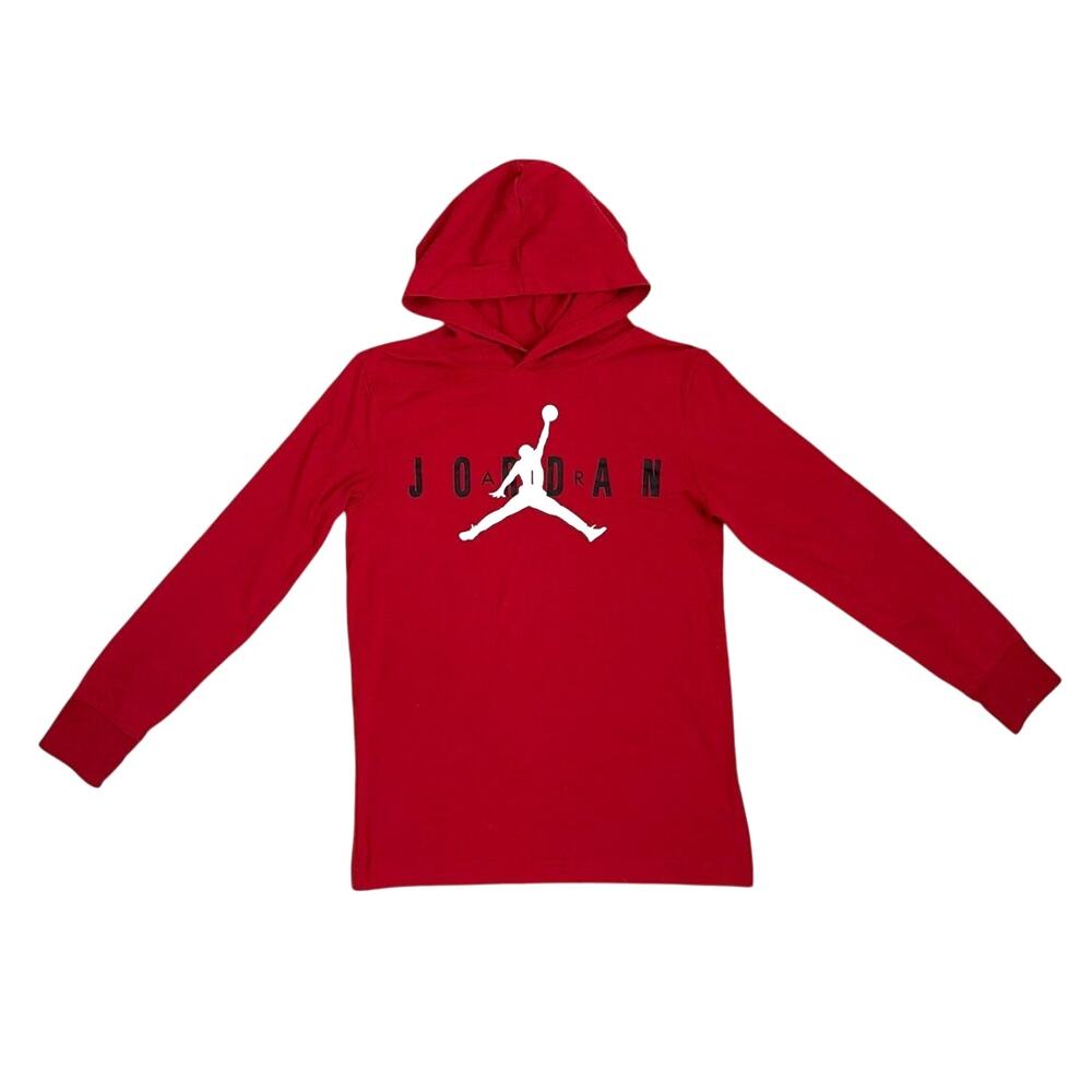 Nike Air Jordan Jump Man Logo Red Long Sleeve Hooded Shirt Medium 10/12